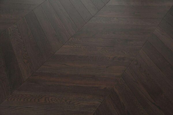 Coffee Stained & Lacquered Chevron Flooring T & G Oak Luxury Engineered Wood Flooring – 600x90mm