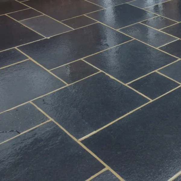 Black Sawn Edge Indian Limestone Paving Slabs – Patio Pack – 22mm Calibrated From £19.80/m²